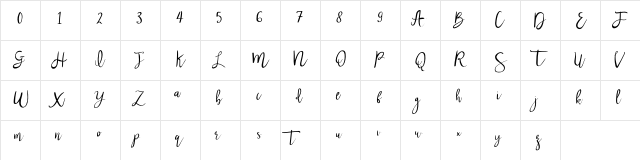 Nastar Regular  glyph index