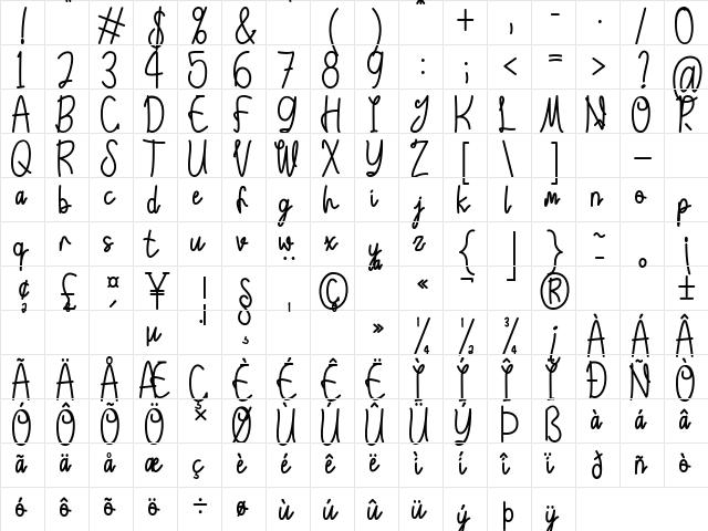 Leontine Regular  glyph index