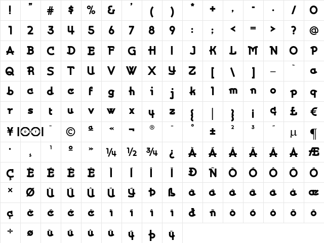 Kurvaceous NF Regular  glyph index