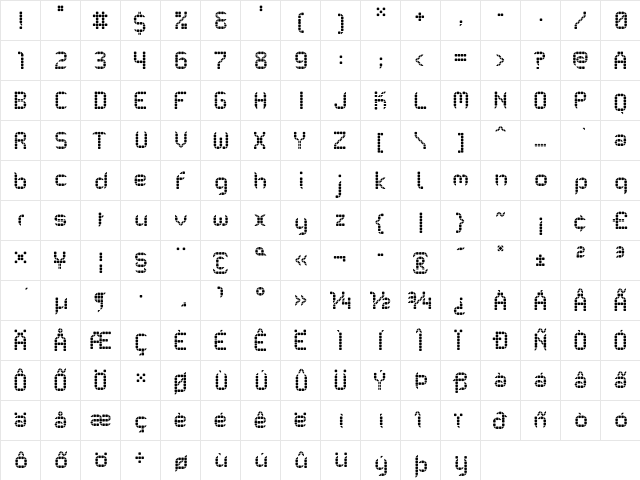 PF Mechanica B Pro GridTwo  glyph index