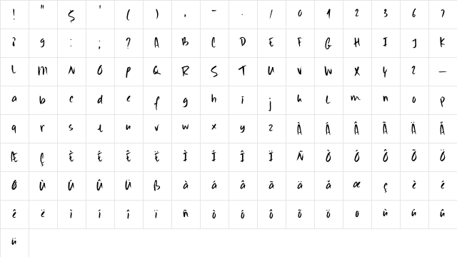 Scrawlerz DEMO Regular  glyph index