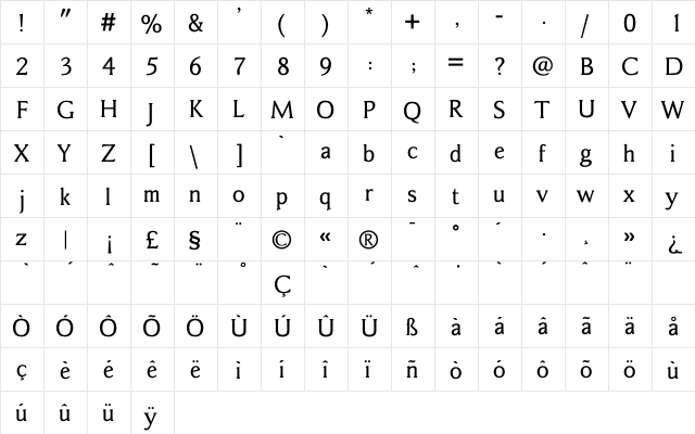 SainsburyMedium Regular  glyph index