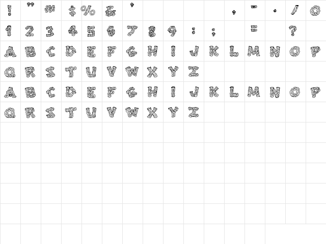 Splinters JL Regular  glyph index
