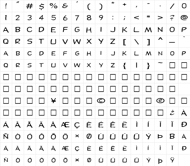FZ BASIC 29 EX Normal  glyph index