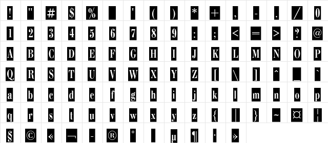 BodoniCondCameoC Regular  glyph index