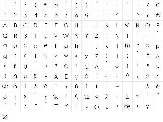 Montell Regular  glyph index