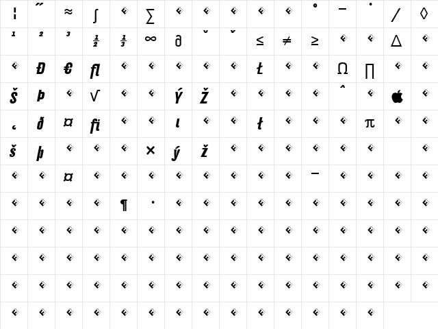 Hydra-BoldItalicExpert Regular  glyph index