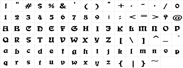 Finishing Line Regular  glyph index