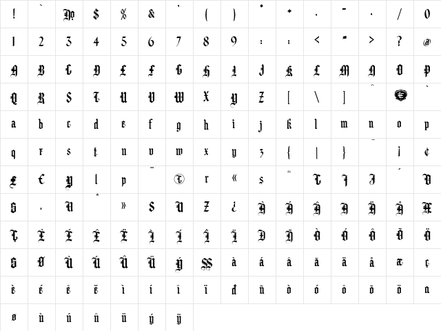 LHF Hindlewood BETA Regular  glyph index