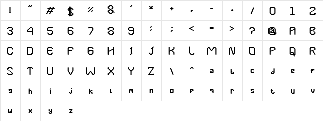 Roboday Regular  glyph index