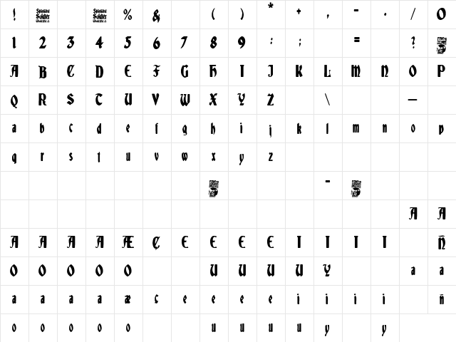 Spaniard Soldier Regular  glyph index