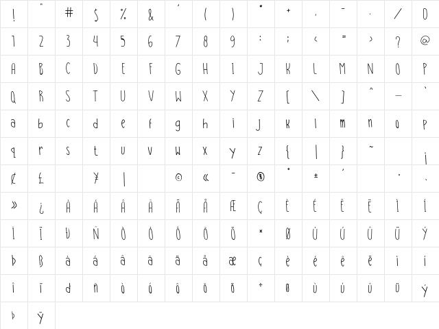 Classic Story Regular  glyph index