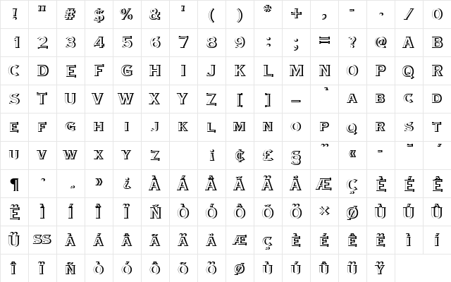 CopperplateTBolConRe1 Regular  glyph index