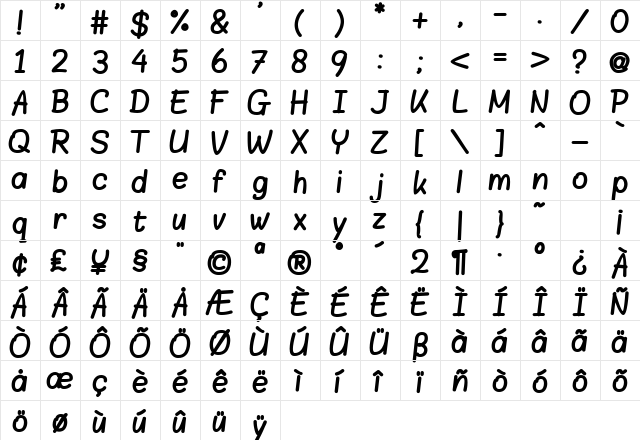 Blokletters Viltstift Viltstift  glyph index