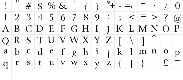 Oeste Regular  glyph index