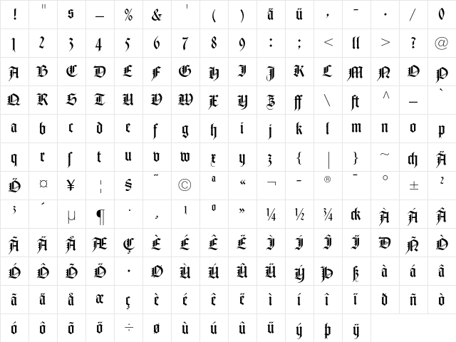 Notre Dame Dfr  glyph index