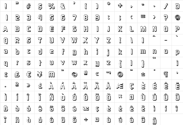 RandyBeckerShadow-ExtraBold Regular  glyph index