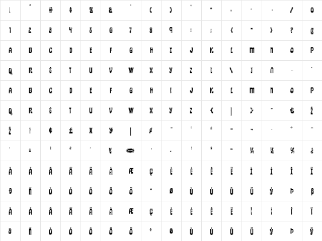 Pepperland Academy Regular  glyph index