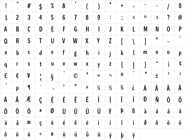 DynaGrotesk LC Bold  glyph index