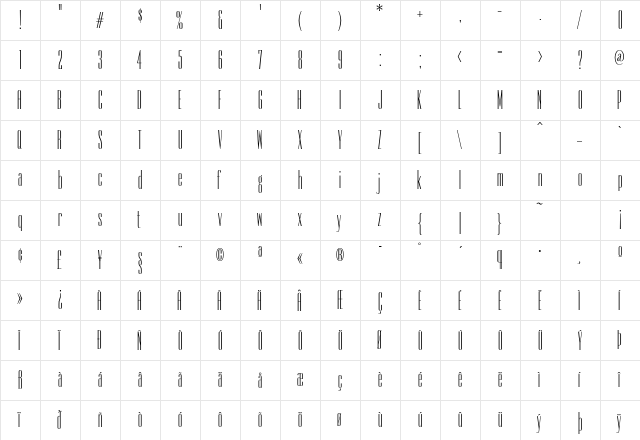 Bureau Empire FB Regular  glyph index