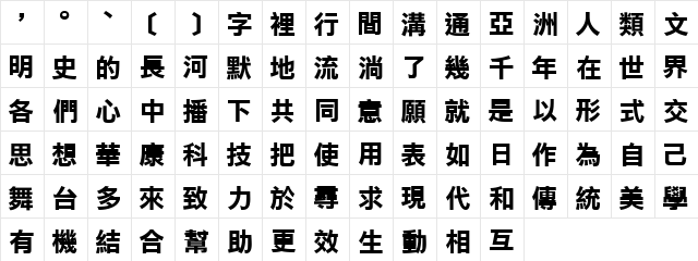 DFLiHeiBold1B Regular  glyph index