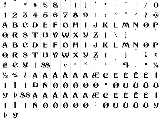 Coal Train JL Regular  glyph index