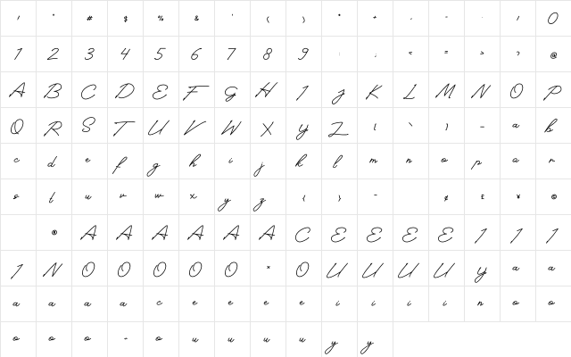 Felicity Regular  glyph index