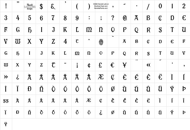 Roosevelt Regular  glyph index