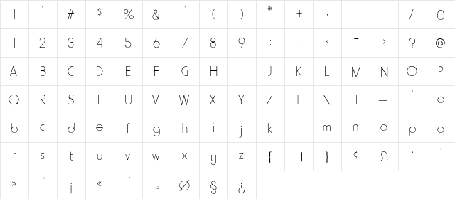 Kimerly-Thin Regular  glyph index