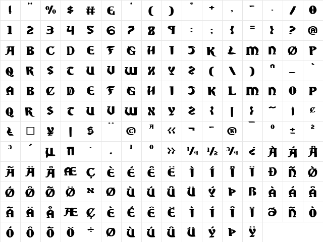 Sable Lion Expanded Expanded  glyph index