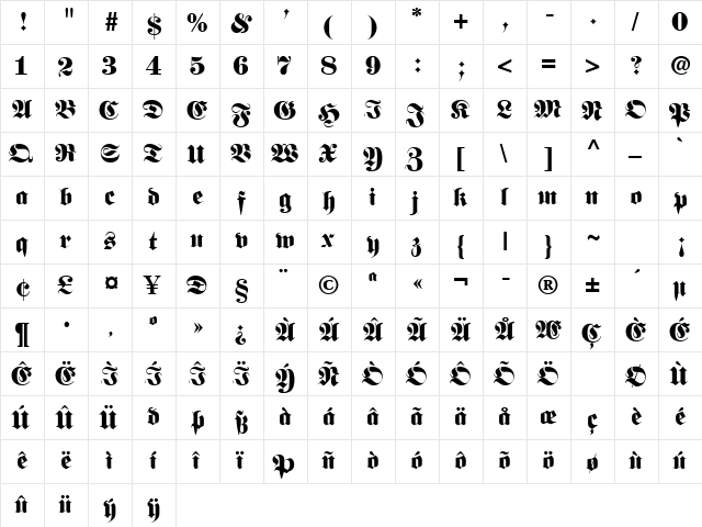 FIRALLY Regular  glyph index