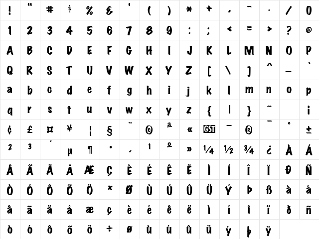 Marking Pen Heavy normal  glyph index