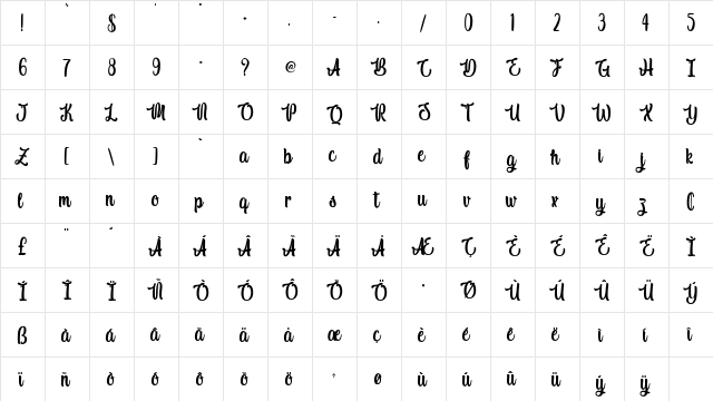 Indigo Daisy Regular  glyph index
