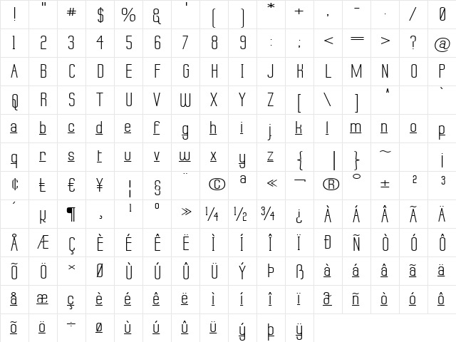 Labtop Down Under Regular  glyph index
