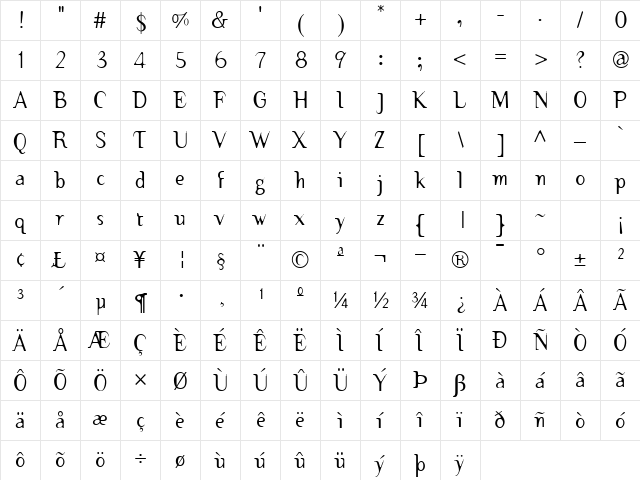TemaCantanteRegular Regular  glyph index