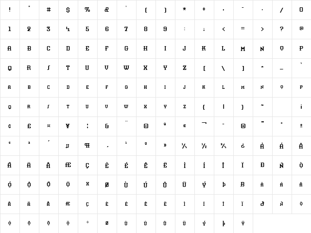 Knomen Condensed Regular  glyph index