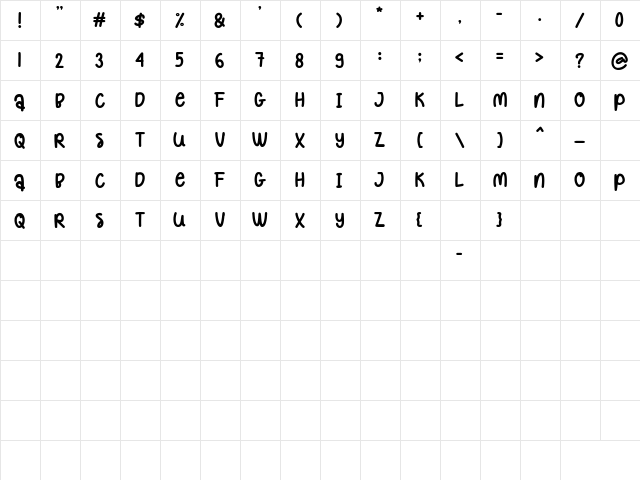 Fun Mountain Font Regular  glyph index