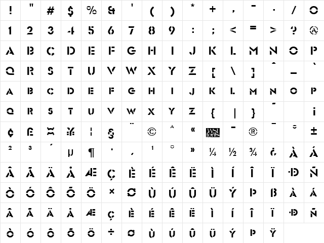 FuturistStencil Regular  glyph index