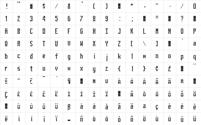 Berlin-Schnefeld Regular  glyph index