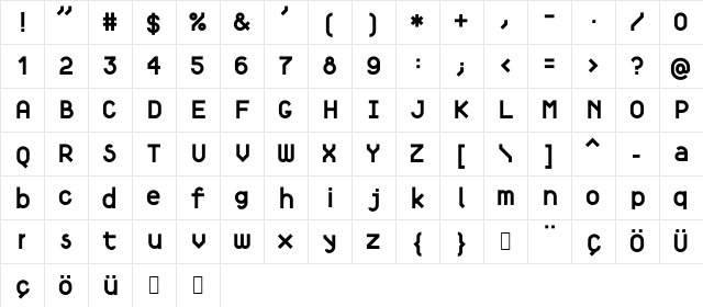 Fortyfive Bold  glyph index