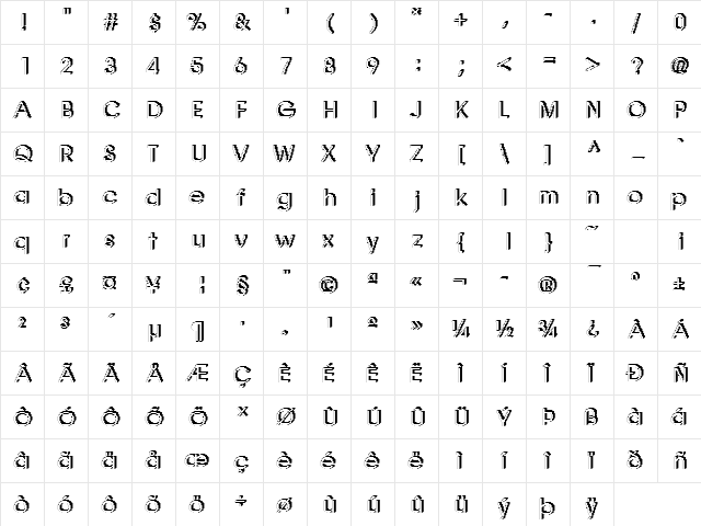 DTCRoughM06 Regular  glyph index