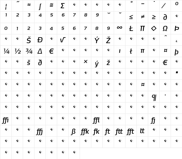 Max-BookItalicExpert Regular  glyph index