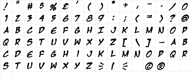 Manga Temple Bold  glyph index