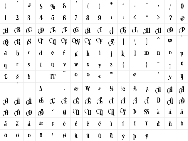 LHF Wade Grotesque EXTRA SWASH Regular  glyph index