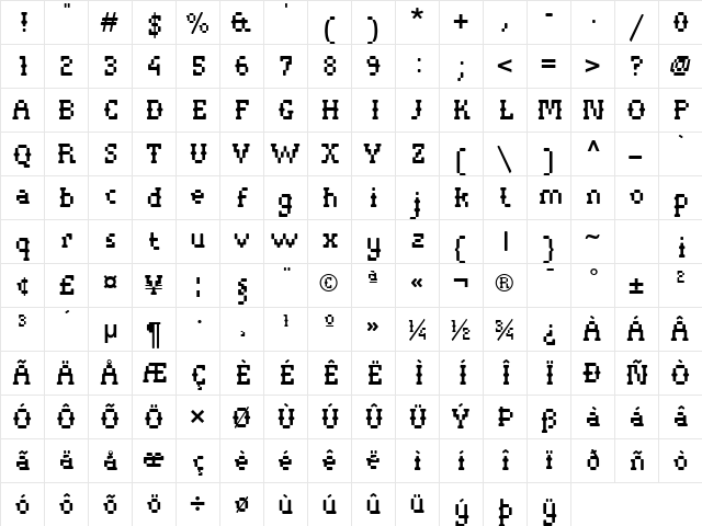 PistolShot LT Std Light Regular  glyph index
