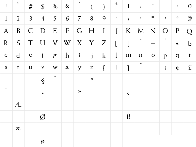 Woman Of The World 8 Regular  glyph index