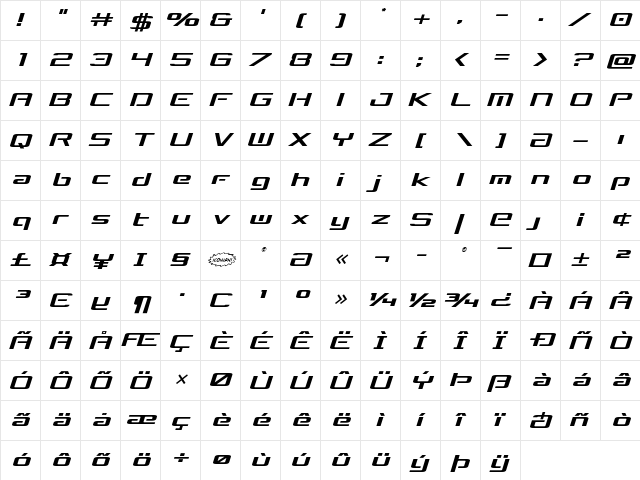 Concielian Break Semi-Italic Semi-Italic  glyph index