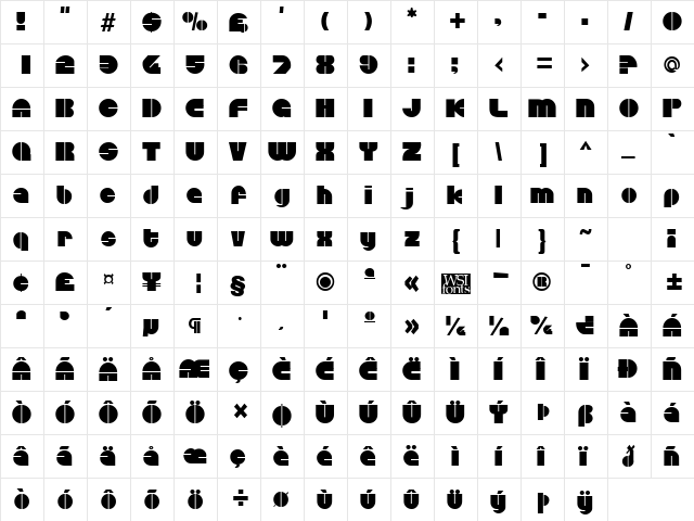 Discotheque Regular  glyph index