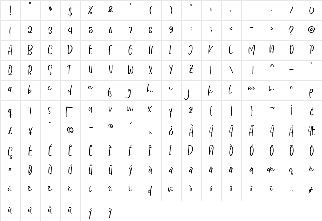 Evertone Regular  glyph index