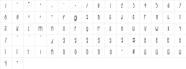 UNE GRENOUILLE LE SOIR Regular  glyph index